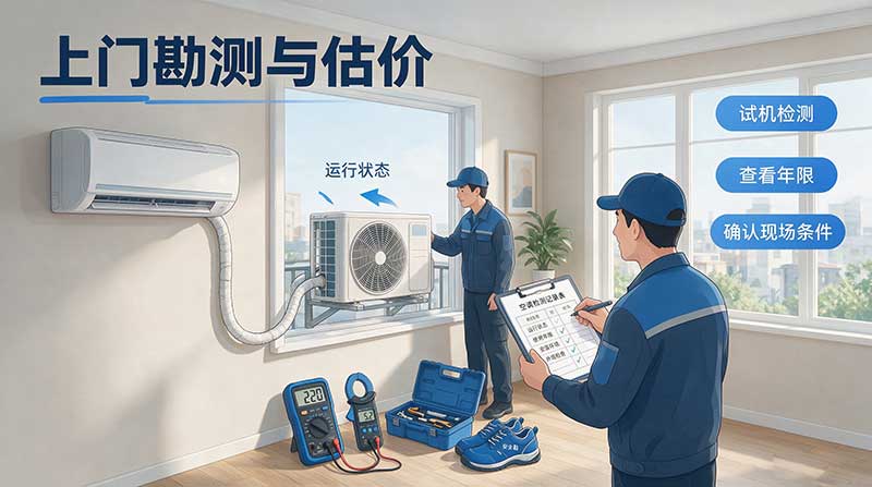 全品类空调回收完整流程（家用挂机 / 柜机、天花机、多联机中央空调、冷水机组区分说明）